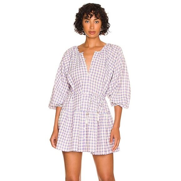 L*Space Vida Mini Dress Size XS Purple Park Slope Gingham Button-Up Swim Coverup - Picture 15 of 16